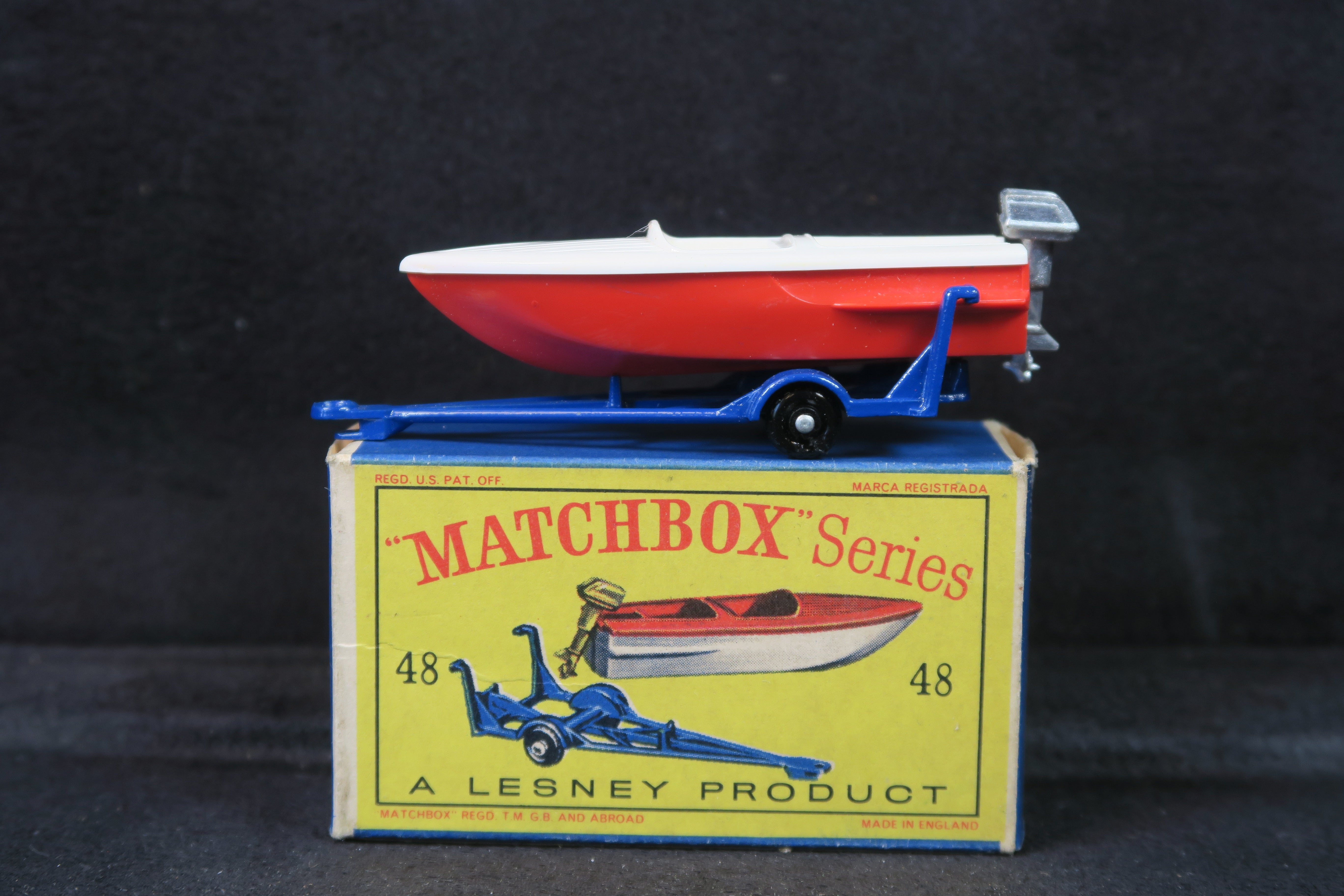 Matchbox N°48 - Trailer With Sports Boat - Miniature Remorque Bateau En Boîte