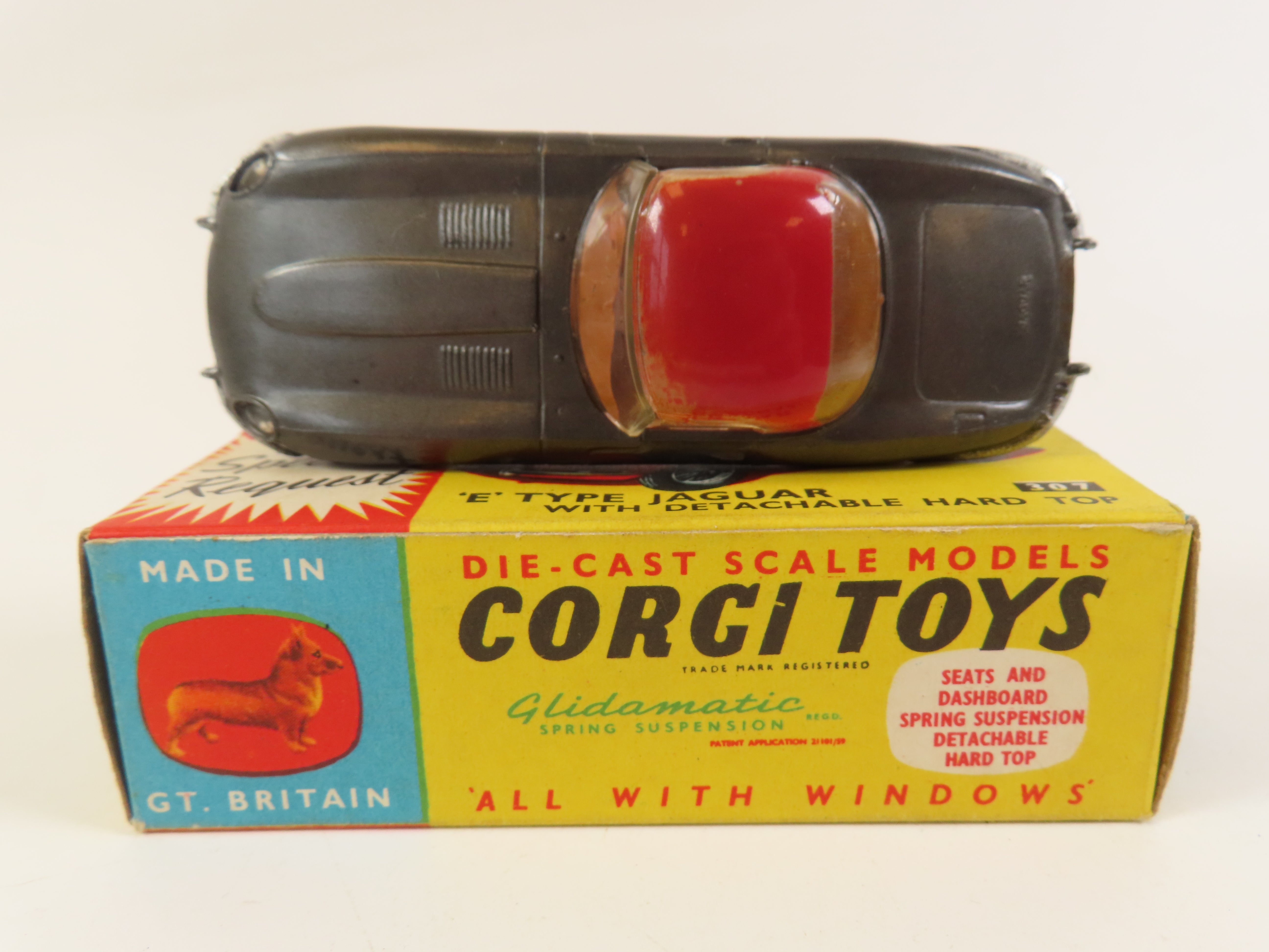 Corgi 307 'E' Type Jaguar with Detachable Hard Top, Very Near Mint