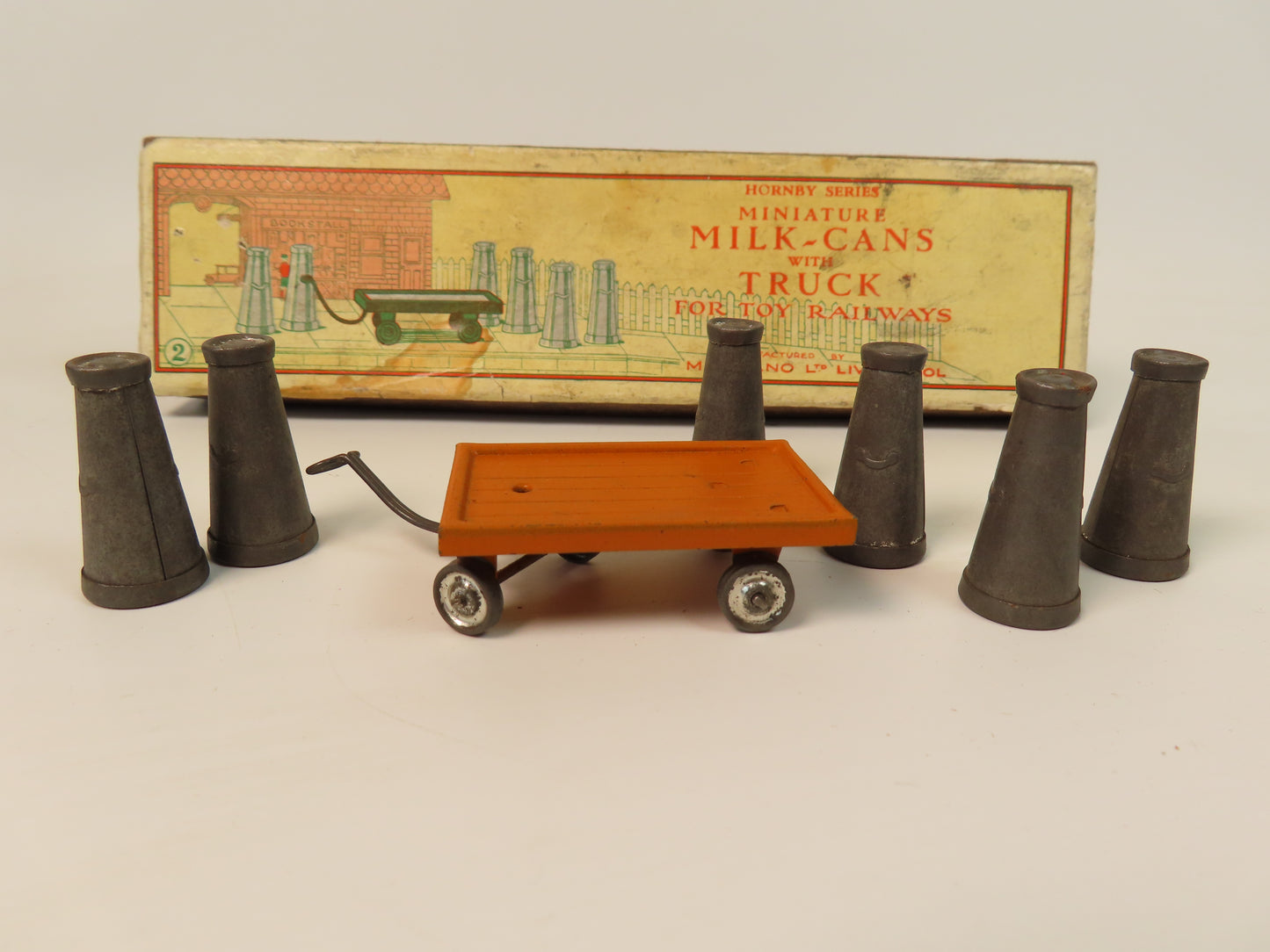 Hornby Series Miniature Milk Cans with Truck - Pre-war.