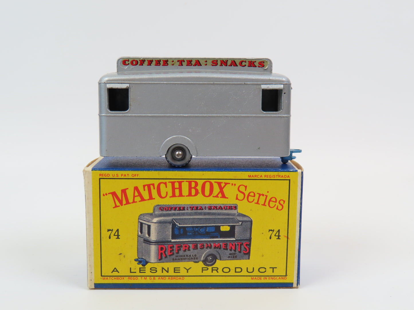 Matchbox No.74 Mobile Canteen, 99% Mint/Boxed! Rare silver plastic wheels.